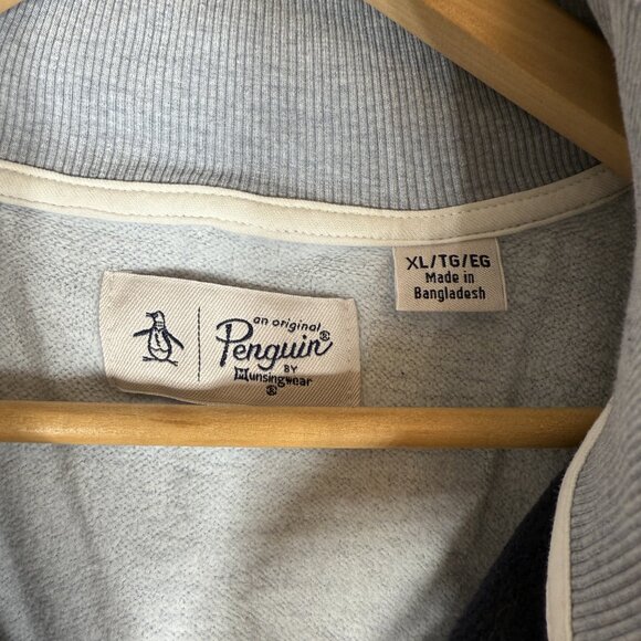 Penguin Zippered Gray Cotton Navy Mock Neck Hoody Size XL - Picture 3 of 11